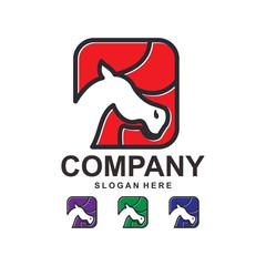 Colorful Horse With Square Logo Design Outline