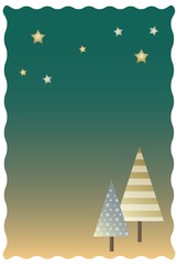 緑色のグラデーションの背景と星と木の冬のイラスト