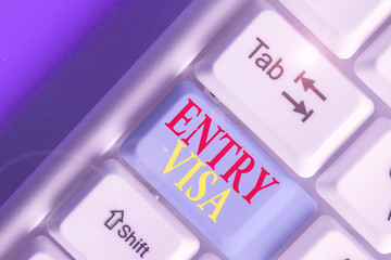 Conceptual hand writing showing Entry Visa. Concept meaning permission to enter a country of which...