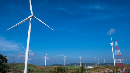 Wind turbine for electricity generation with the blue sky