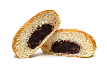 Red Bean Paste Bread isolated on white background