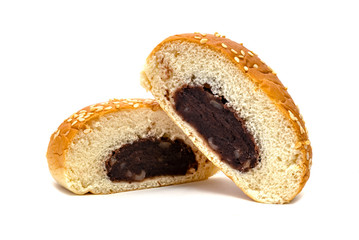 Red Bean Paste Bread isolated on white background