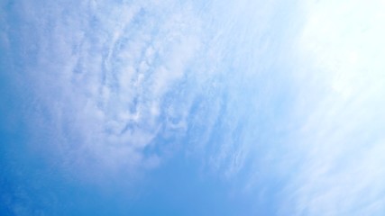 White cloud and blue sky background with copy space
