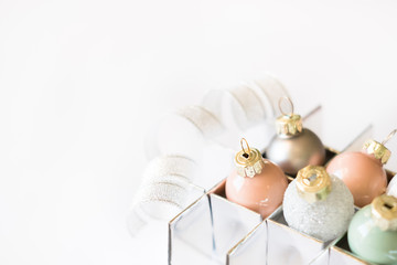 Pastel Christmas ornaments background.