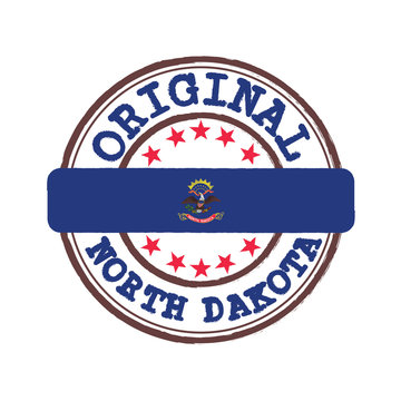 Vector Stamp of Original logo and Tying in the middle with North Dakota flag, the states of America.