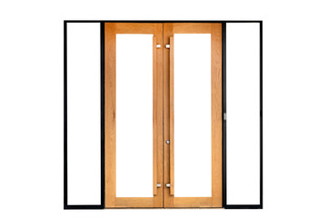 Brown new wooden door isolated on white background,clipping path