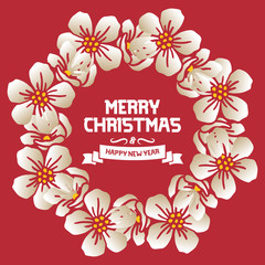 Poster christmas happy holiday background, with various shape leaf flower frame. Vector