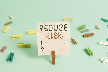 Handwriting text Reduce Risk. Conceptual photo lessen the potential damage that could be caused by...