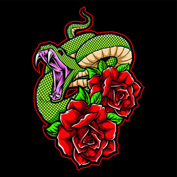 green snake with roses vector