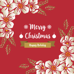 Greeting card lettering of merry christmas happy holiday, with wallpaper crowd of wreath frame. Vector