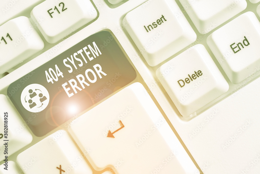 Fototapete Writing note showing 404 System Error. Business concept for message appears when website is down and cant be reached White pc keyboard with note paper above the white background