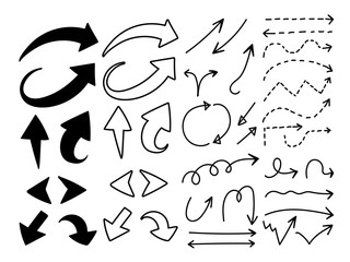 Hand drawn arrow vector icons set. sketch arrow design for business plan and education.