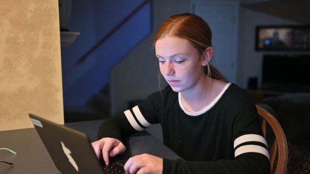 young girl has a shocking surprise while surfing the internet
