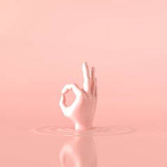 Ok hand sign drowning in the flood. Okay 3d illustration