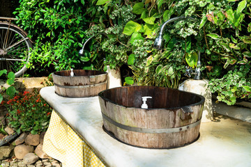 wooden sinks vintage in the garden