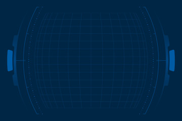 HUD center sphere grid dashboard display on blue background.