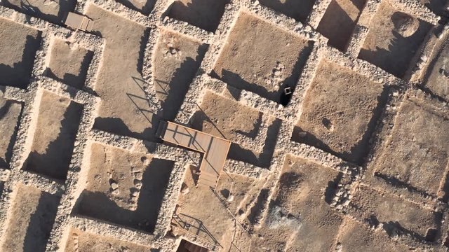 Ancient synagogue ruins at the Dead Sea, Israel, 4k aerial drone view