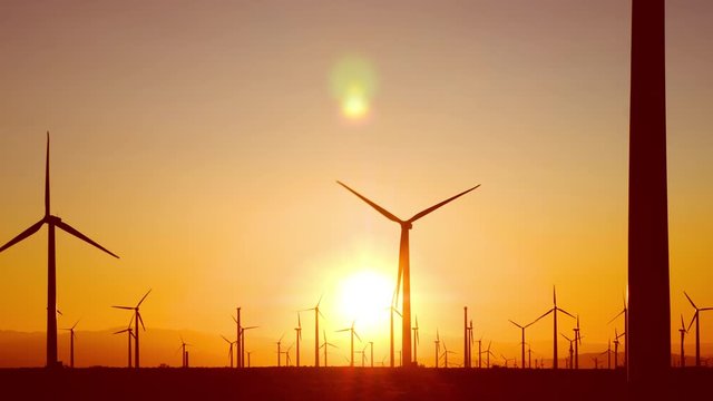Sunrise and wind turbines in Southern California near Palm Springs