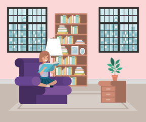 Girl cartoon in the living room vector design