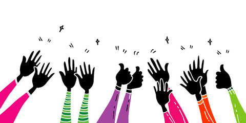 doodle of hands up,Hands clapping. applause gestures. congratulation business. vector illustration