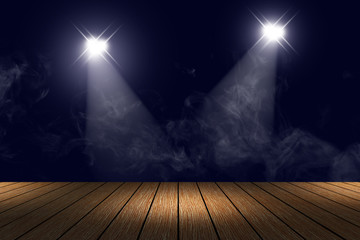 lighting and smoke on stage with floor wood