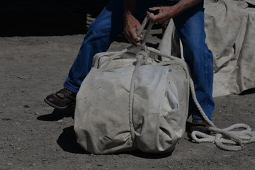 Outfitting a pack animal requires heavy rope and efficient knots. 