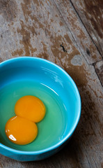 Twin eggs, Double-yolk eggs from chicken. It's two yolks in one egg.