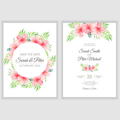 Tropical floral wedding invitation watercolor style