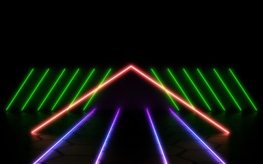 Fototapeta premium 3D abstract background with neon lights . 3d illustration