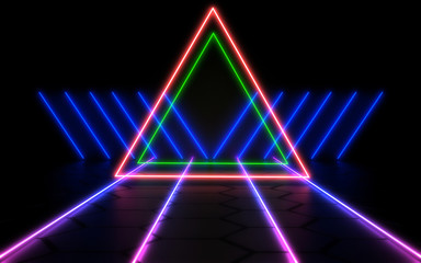 3D abstract background with neon lights . 3d illustration3