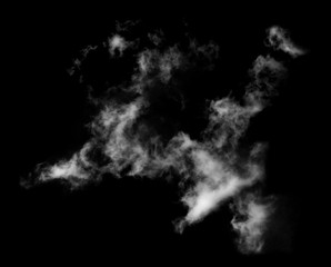 White cloud isolated on black background,Textured smoke,brush effect