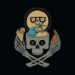 Skull Love Summer Graphic Illustration Vector Art T-shirt Design