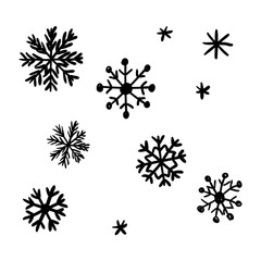 Set of snowflakes, winter holiday decoration. Vector sketch