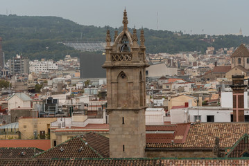 Scenic Barcelona rooftop vista under the overcast sky, Catalonia