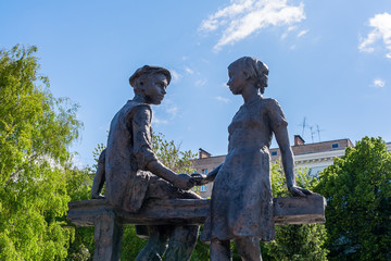 Girl and boy - home front workers in the war in Samara