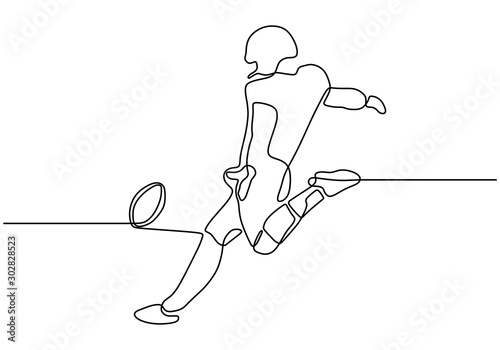Continuous One Line Drawing Of A Man Kick Or Shot A Ball To Make A Goal While Soccer Sport Game Portrait Of Person With Costume Playing American Football Vector Minimalism Illustration Simplicity Continuous One Line Drawing Of A Man Kick Or Shot A Ball To Make A Goal While Soccer Sport Game Portrait Of Person With Costume Playing American Football Vector Minimalism Illustration Simplicity