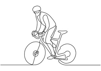 continuous one line drawing of sport Cycling triathlon. Bicycle athlete or cyclist riding on the street. Vector illustration health concept