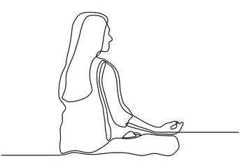 Woman doing yoga exercise continuous one line vector illustration minimalism style. Girl relaxation simplicity design. © ngupakarti