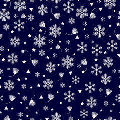 Snowflakes seamless pattern. Blue snowflake vector xmas abstract background