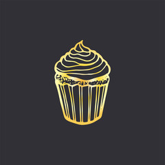 Vector hand drawn cupcake Illustration. Sketch vintage style. Design template. Retro.