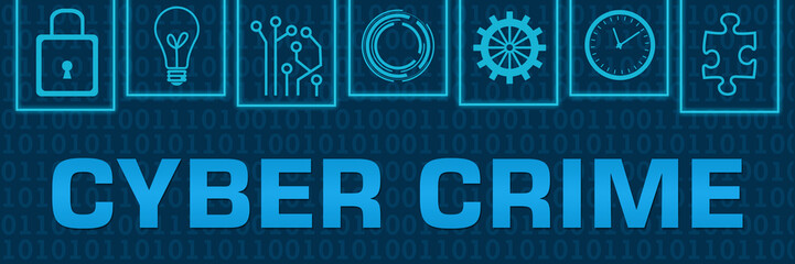 Cyber Crime Blue Neon Binary Symbols On Top Horizontal 