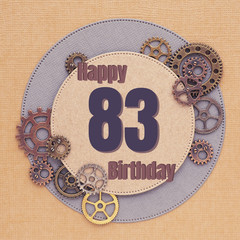 Greeting card for men with gears of different sizes and colors with circles and the inscription...