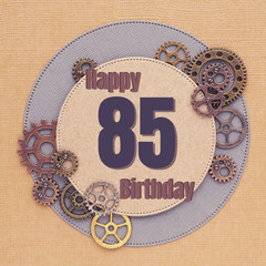 Greeting card for men with gears of different sizes and colors with circles and the inscription...