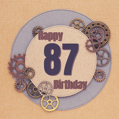 Greeting card for men with gears of different sizes and colors with circles and the inscription...