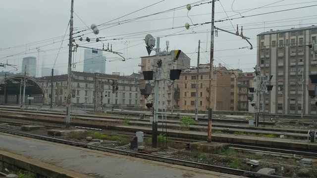 Leaving Milan Central Railway Station, Train Window Point of View. Milan, Lombardy, Italy