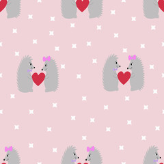 Seamless pattern with cartoon hedgehog. 