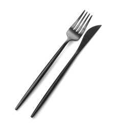 Clean cutlery on white background