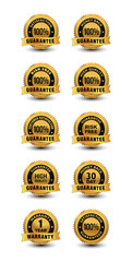 Gold and golden reliable colored 100% satisfaction guaranteed badge with all important supported badges.
