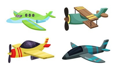Set of cartoon airplanes. Vector illustration on a white background.