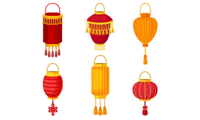 Set of chinese lanterns. Vector illustration on a white background.
